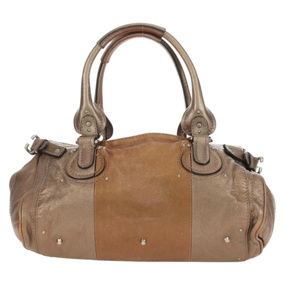 Chloe Paddington Hand Bag Leather Champagne Gold Silver Auth am11777A
