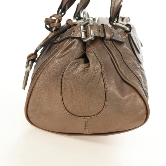 Chloe Paddington Hand Bag Leather Champagne Gold Silver Auth am11777A