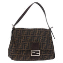 FENDI Zucca Canvas Mamma Baguette Shoulder Bag Black Brown Auth am11778V-1