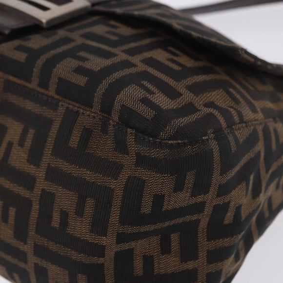 FENDI Zucca Canvas Mamma Baguette Shoulder Bag Black Brown Auth am11778V