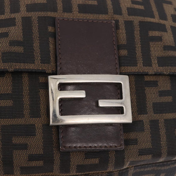 FENDI Zucca Canvas Mamma Baguette Shoulder Bag Black Brown Auth am11778V