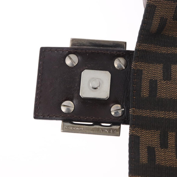 FENDI Zucca Canvas Mamma Baguette Shoulder Bag Black Brown Auth am11778V