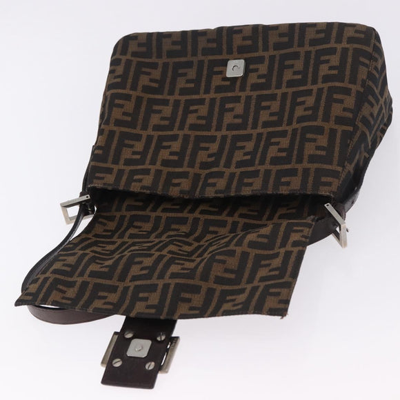 FENDI Zucca Canvas Mamma Baguette Shoulder Bag Black Brown Auth am11778V