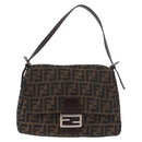 FENDI Zucca Canvas Mamma Baguette Shoulder Bag Black Brown Auth am11778V-13