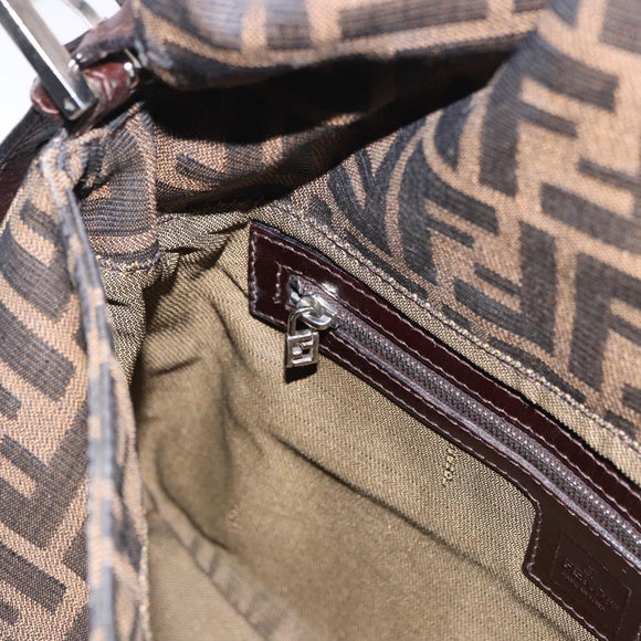 FENDI Zucca Canvas Mamma Baguette Shoulder Bag Black Brown Auth am11778V