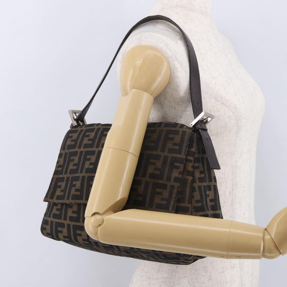 FENDI Zucca Canvas Mamma Baguette Shoulder Bag Black Brown Auth am11778V