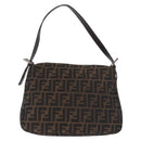 FENDI Zucca Canvas Mamma Baguette Shoulder Bag Black Brown Auth am11778V-2