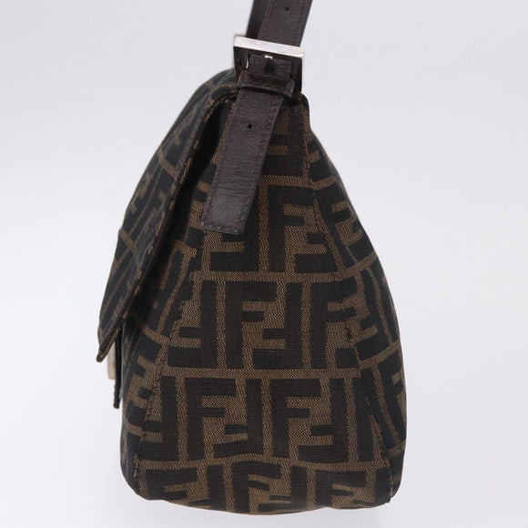 FENDI Zucca Canvas Mamma Baguette Shoulder Bag Black Brown Auth am11778V