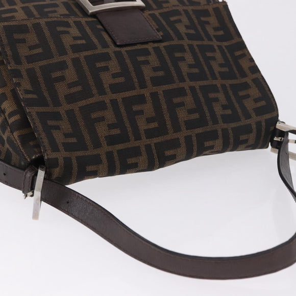 FENDI Zucca Canvas Mamma Baguette Shoulder Bag Black Brown Auth am11778V