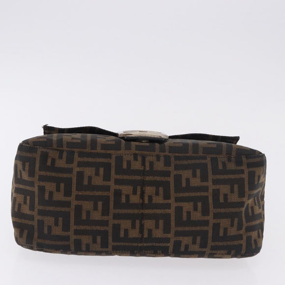 FENDI Zucca Canvas Mamma Baguette Shoulder Bag Black Brown Auth am11778V