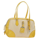 PRADA Handtasche Canvas Leder Beige Gelb Silber Auth am11779V-1