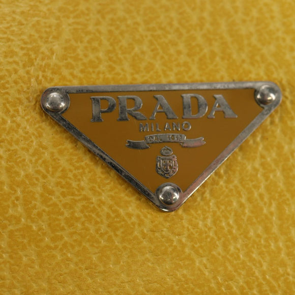PRADA Handtasche Canvas Leder Beige Gelb Silber Auth am11779V