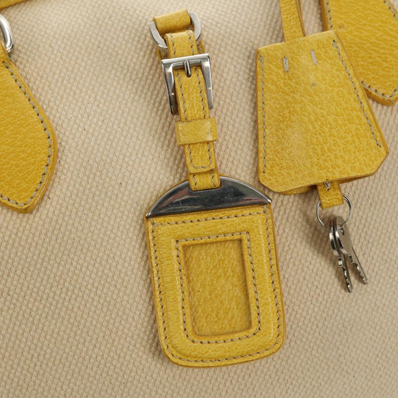 PRADA Handtasche Canvas Leder Beige Gelb Silber Auth am11779V