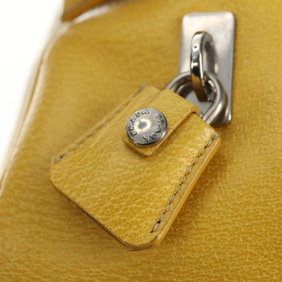 PRADA Handtasche Canvas Leder Beige Gelb Silber Auth am11779V