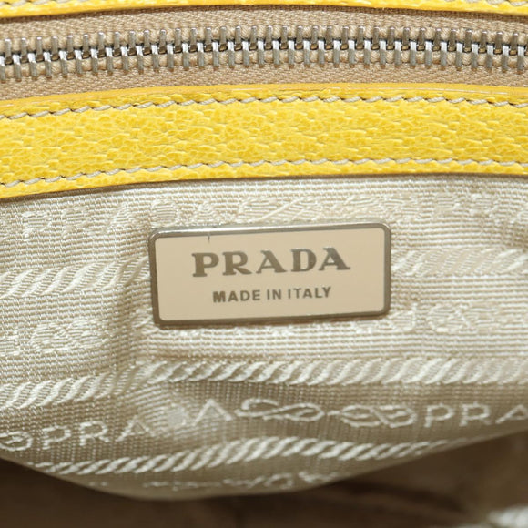 PRADA Handtasche Canvas Leder Beige Gelb Silber Auth am11779V