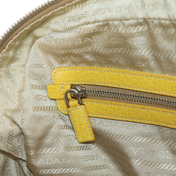 PRADA Handtasche Canvas Leder Beige Gelb Silber Auth am11779V