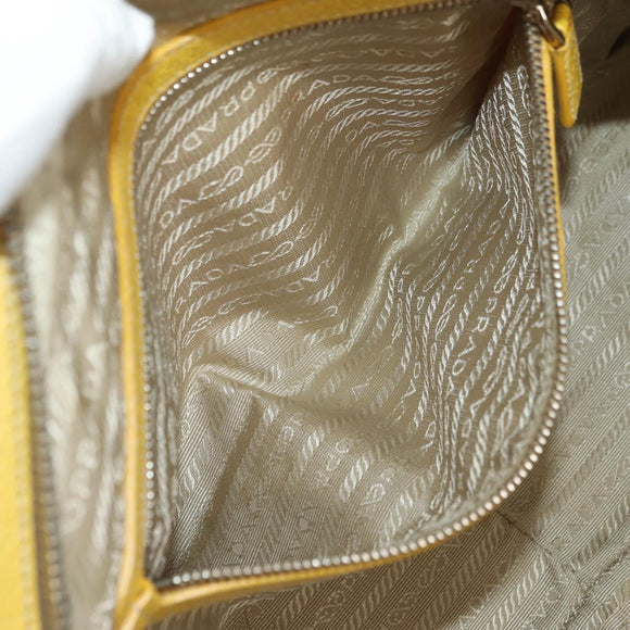 PRADA Handtasche Canvas Leder Beige Gelb Silber Auth am11779V