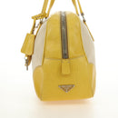 PRADA Handtasche Canvas Leder Beige Gelb Silber Auth am11779V-4