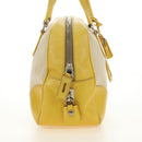PRADA Handtasche Canvas Leder Beige Gelb Silber Auth am11779V-5