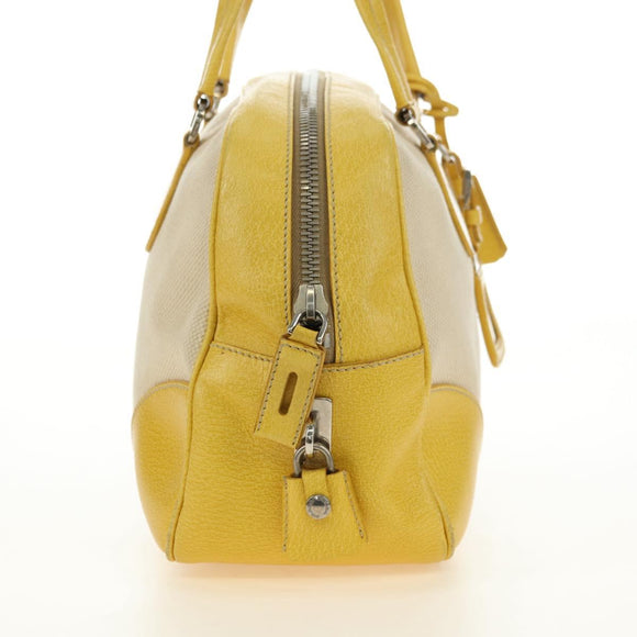 PRADA Handtasche Canvas Leder Beige Gelb Silber Auth am11779V