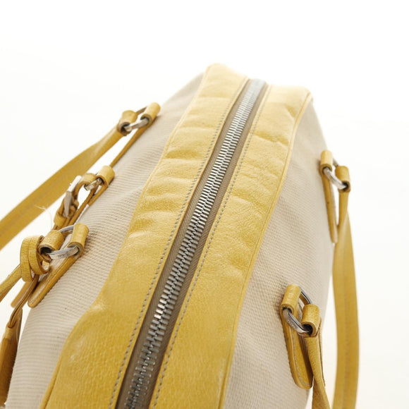 PRADA Handtasche Canvas Leder Beige Gelb Silber Auth am11779V