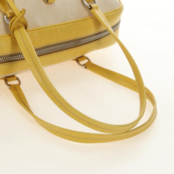 PRADA Handtasche Canvas Leder Beige Gelb Silber Auth am11779V