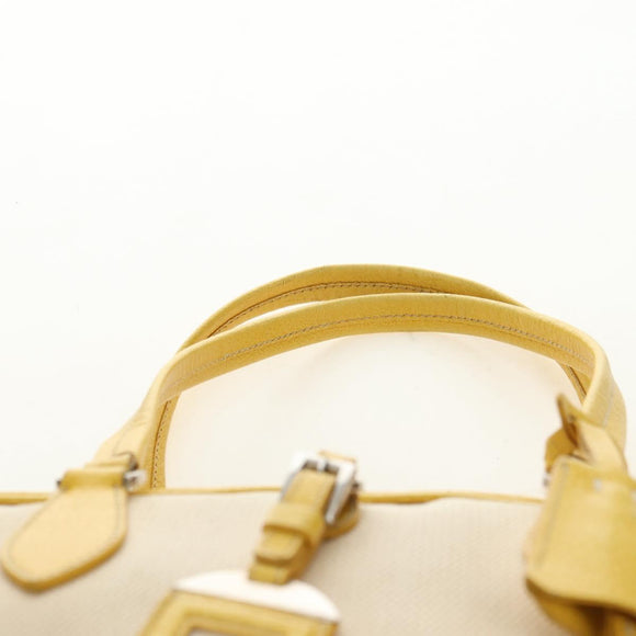 PRADA Handtasche Canvas Leder Beige Gelb Silber Auth am11779V