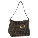 FENDI Zucca Canvas Mamma Baguette Shoulder Bag Black Brown gold Auth am11782V-1