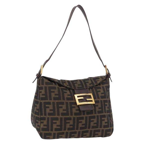 FENDI Zucca Canvas Mamma Baguette Shoulder Bag Black Brown gold Auth am11782V