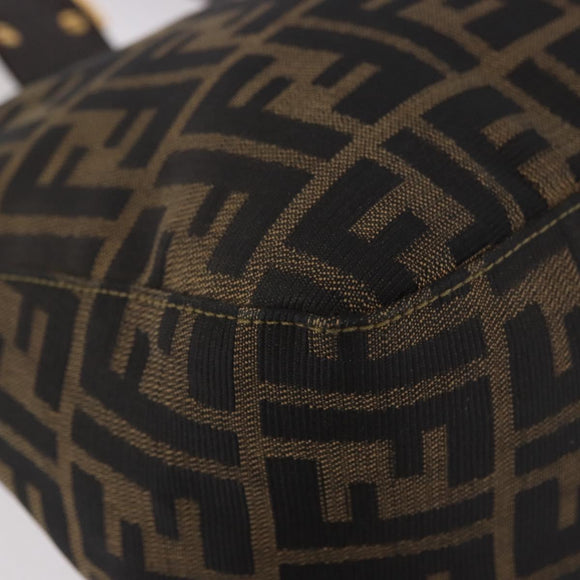 FENDI Zucca Canvas Mamma Baguette Shoulder Bag Black Brown gold Auth am11782V