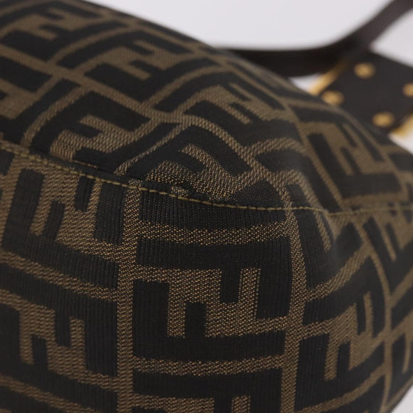 FENDI Zucca Canvas Mamma Baguette Shoulder Bag Black Brown gold Auth am11782V