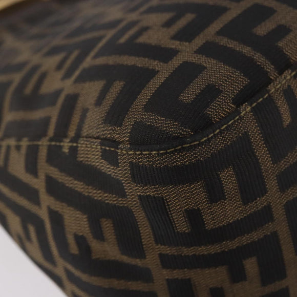 FENDI Zucca Canvas Mamma Baguette Shoulder Bag Black Brown gold Auth am11782V
