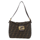 FENDI Zucca Canvas Mamma Baguette Shoulder Bag Black Brown gold Auth am11782V-13