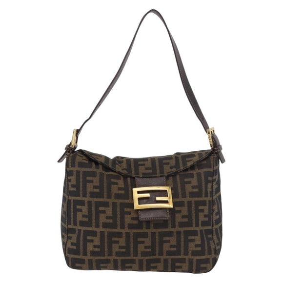 FENDI Zucca Canvas Mamma Baguette Shoulder Bag Black Brown gold Auth am11782V