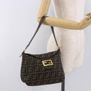 FENDI Zucca Canvas Mamma Baguette Shoulder Bag Black Brown gold Auth am11782V-25