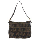 FENDI Zucca Canvas Mamma Baguette Shoulder Bag Black Brown gold Auth am11782V-2