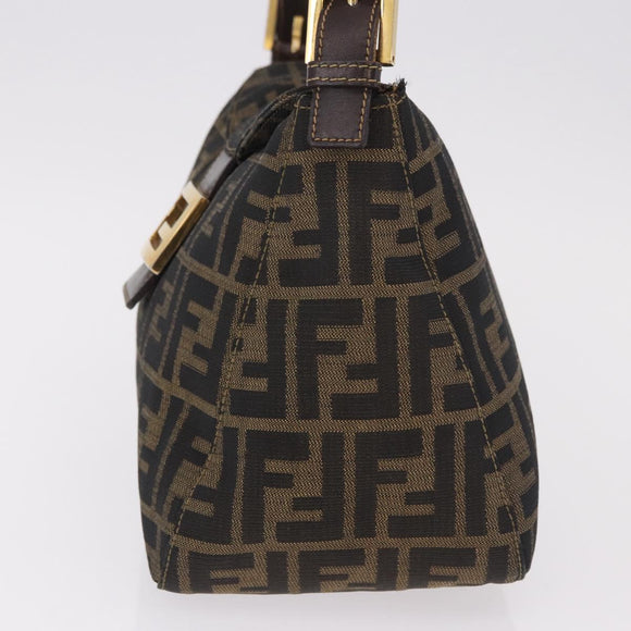FENDI Zucca Canvas Mamma Baguette Shoulder Bag Black Brown gold Auth am11782V