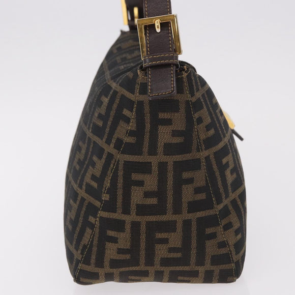 FENDI Zucca Canvas Mamma Baguette Shoulder Bag Black Brown gold Auth am11782V