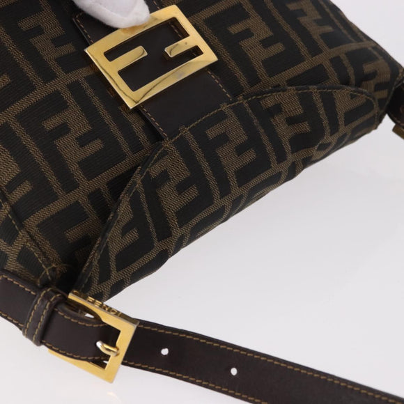 FENDI Zucca Canvas Mamma Baguette Shoulder Bag Black Brown gold Auth am11782V