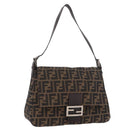 FENDI Zucca Canvas Mamma Baguette Schultertasche Schwarz Braun Silber Auth am11783V-1