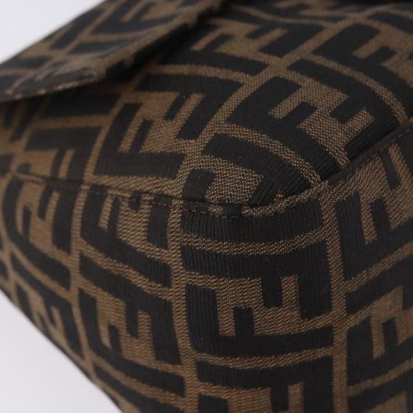 FENDI Zucca Canvas Mamma Baguette Schultertasche Schwarz Braun Silber Auth am11783V