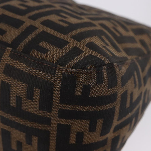 FENDI Zucca Canvas Mamma Baguette Schultertasche Schwarz Braun Silber Auth am11783V