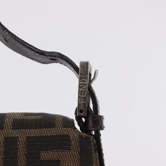 FENDI Zucca Canvas Mamma Baguette Schultertasche Schwarz Braun Silber Auth am11783V