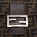 FENDI Zucca Canvas Mamma Baguette Schultertasche Schwarz Braun Silber Auth am11783V-15