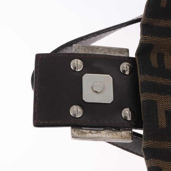 FENDI Zucca Canvas Mamma Baguette Schultertasche Schwarz Braun Silber Auth am11783V