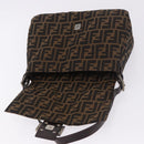 FENDI Zucca Canvas Mamma Baguette Schultertasche Schwarz Braun Silber Auth am11783V-17