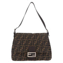 FENDI Zucca Canvas Mamma Baguette Schultertasche Schwarz Braun Silber Auth am11783V-2