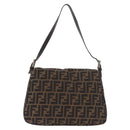 FENDI Zucca Canvas Mamma Baguette Schultertasche Schwarz Braun Silber Auth am11783V-3