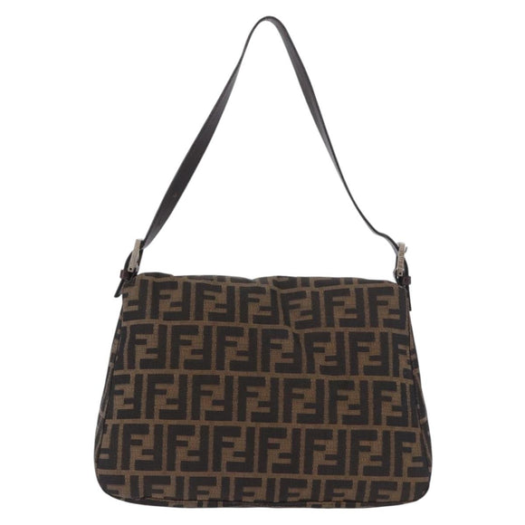 FENDI Zucca Canvas Mamma Baguette Schultertasche Schwarz Braun Silber Auth am11783V