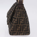 FENDI Zucca Canvas Mamma Baguette Schultertasche Schwarz Braun Silber Auth am11783V-4